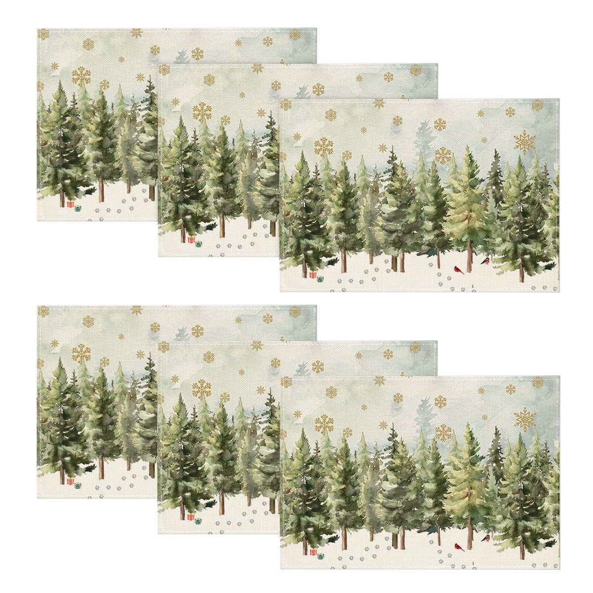Smile Xmas Trees Cardinals Snowflakes Gifts Christmas Placemats Set of 6, 12x18 Inch Seasonal Winter Round Table Mats